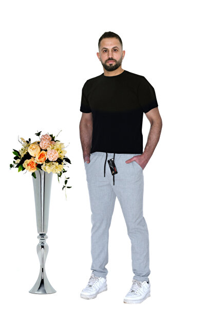 MODA GRİ DOKUMA JOGGER DUBLE PAÇA BAĞCIKLI PANTOLON