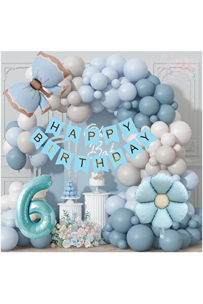 Partile Blue Bow Ocean Blue Macaron Blue Balloon Birthday Set Daisy Foil Ball...