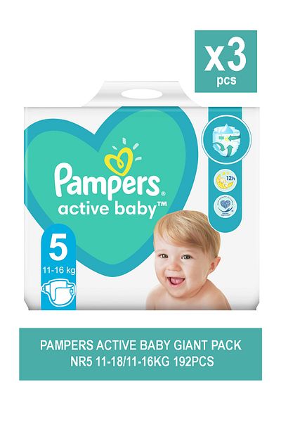 Pampers ACTIVE BABY GIANT PACK NR5 11-18/11-16KG 64PCS X 3