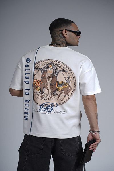 king brich Κεντημένο μπλουζάκι Unisex Oversize με στάμπα στην πλάτη