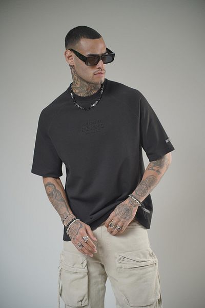 king brich Μπλουζάκι με ανάγλυφο εμπριμέ Raglan Sleeve Unisex Oversize Mold T-shirt