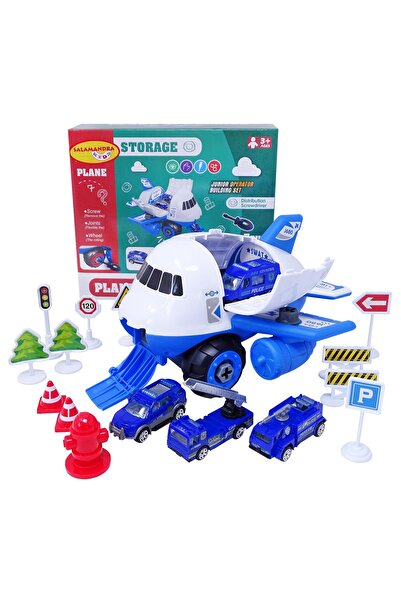 Salamandra Set constructie Avion Albastru, cu 4 Masinute, Accesorii si Surubelnita, SALAMANDRA KIDS®