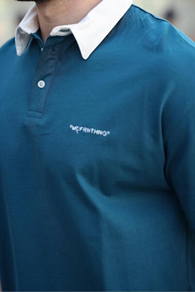 Madmext Ανδρικό μπλουζάκι Polo Neck με πράσινο κουμπί E7119