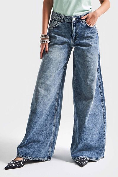 its basic Blugi albaștri Super Palazzo Fit pentru femei - 2S5-5 Elaphant Leg, 100% Koton Denim