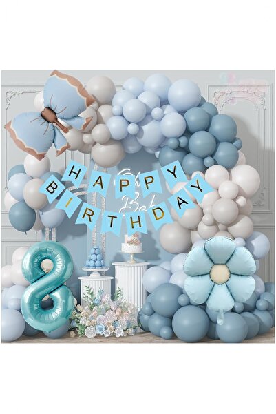 Partile Blue Bow Ocean Blue Macaron Blue Balloon Birthday Set Daisy Foil Ball...