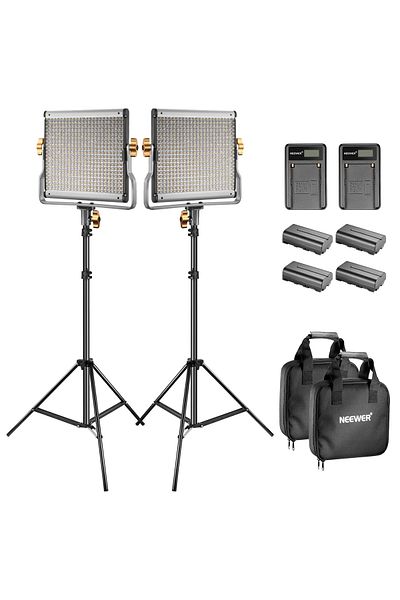 NEEWER Kit 2 Neewer Bi Color 480 LED Panels, 200 cm tripods, 4 batteries and 2 rechargeable batteries + carrying bag