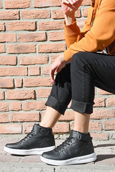Jump 16309 Yüksek Bilekli Siyah - Beyaz Erkek Sneaker Günlük Spor Ayakkabı