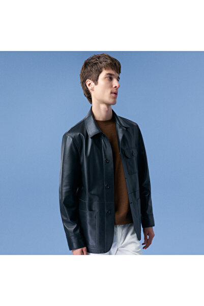 Desa Achak Siyah Erkek Blazer Deri Ceket