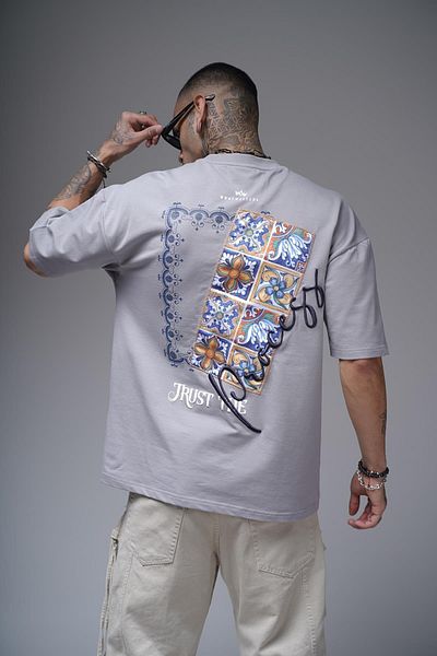 king brich Μπλουζάκι Unisex Oversize με στάμπα με γαρνιρισμένη πλάτη και λεπτομέρεια κεντήματος