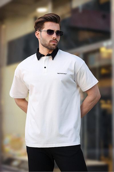 Madmext Ecru Buttoned Polo Neck Men's T-Shirt E7119