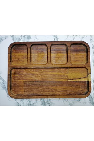 sweenhome Acacia 4+1 Compartment Presentation Plate - Breakfast, Snack, Presentation and Rectangular Tray 33X22Cm