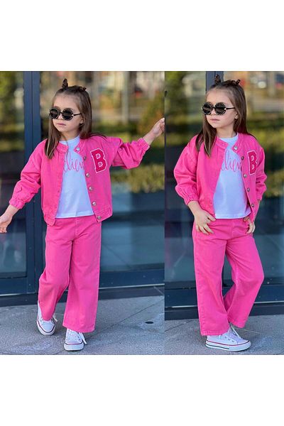 TAYFAKİDS Gabardine Spanish Paca 3-Piece Girl's Suit T-Shirt