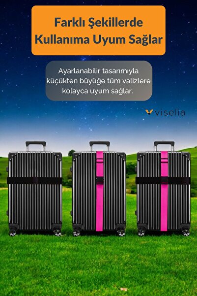 Viselia Valiz Kemeri Emniyet Tokalı Ölçüsü Ayarlanabilir Bavul Güvenlik Emniyet Kemeri 2 Adet Siyah-Pembe