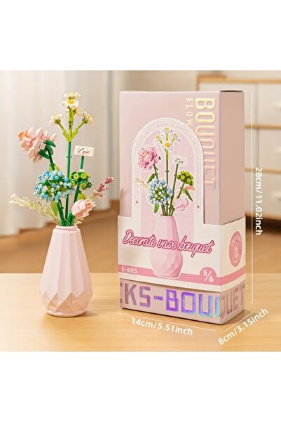 Home Dekoratif ve hediyelik 309 parça pembe vazolu çiçek blok yapım seti - vazo pakete dahildir