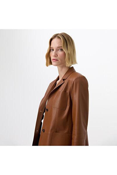 Desa Angelea Kahve Kadın Blazer Deri Ceket