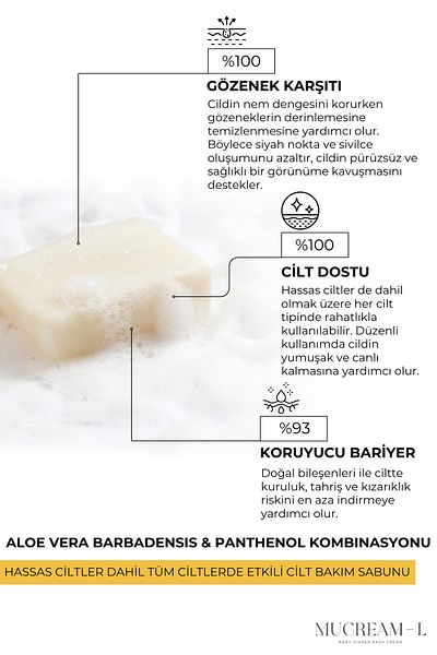 MUCREAM-L Skin Care Soap 100Gr Aloe Vera, Anti-Pore and Anti-B5 Content