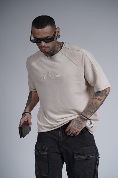 king brich Μπλουζάκι Unisex με ανάγλυφο εμπριμέ Garni με λεπτομέρεια Raglan Sleeve Oversize Mold