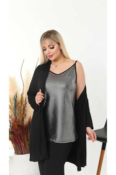 LİKRA Kadik Large Size Back Black, Front Foil Printed Strap Viscos Bluz
