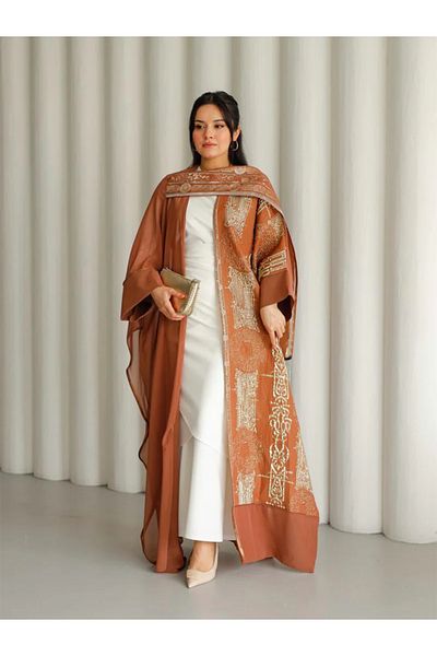 fiore fashion Beige Color Suit Cotton Inner Dress, Kaftan Brown Abaya Bisht, Sizes 38-46
