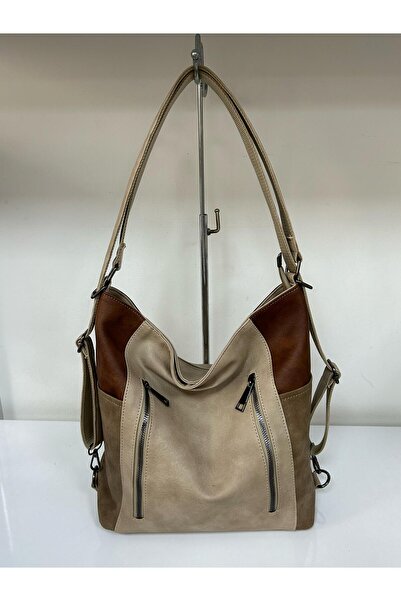 Kumru Çanta حقيبة كتف وحقيبة ظهر نسائية باللون البيج الداكن