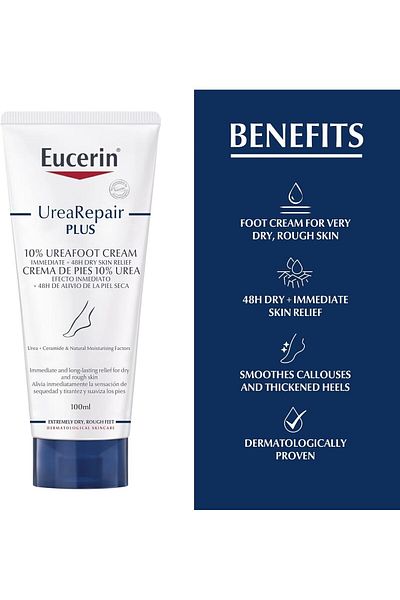 Eucerin UreaRepair Plus 10% Urea Foot Cream with Ceramide, Smoothes Callouses and Thickened Heels, F