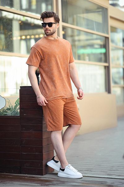 Madmext Καφέ Basic Ανδρικό Σορτς T-shirt Σετ E7309