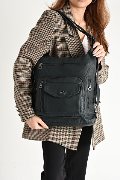 571 Collections Çanta Blue Washed Leather Shoulder Bag - Both Back and (Model: 571-9-10A)