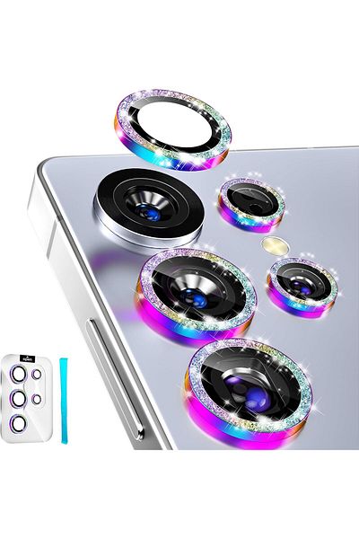 AWH for Samsung S25 Ultra Bling Camera Lens Protector, Metal Cover, HD Clear, Glitter Colorful