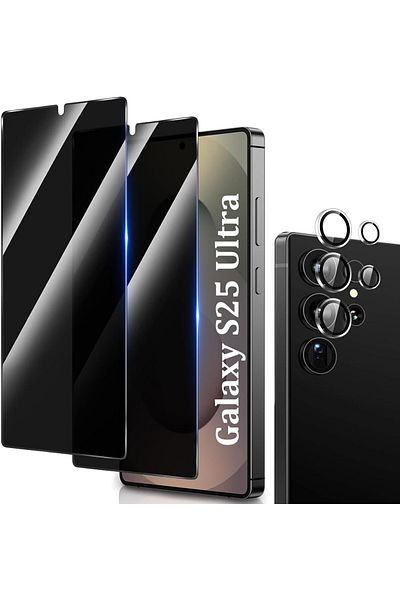 AWH Privacy Screen Protector for Samsung S25 Ultra [2-Pack] + Clear Camera Lens Protector, 9H
