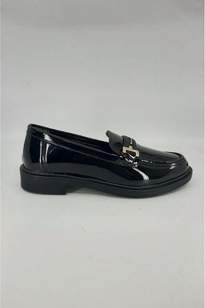 trender Black Patent Leather Women's Loafer Shoes 69-708