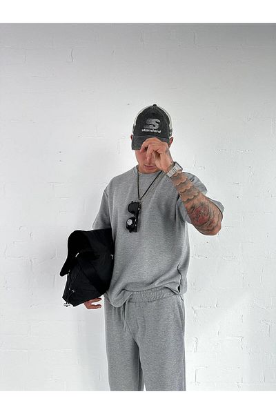 ablukaonline Ανδρικό Oversize Basic άνετο γκρι μπλουζάκι