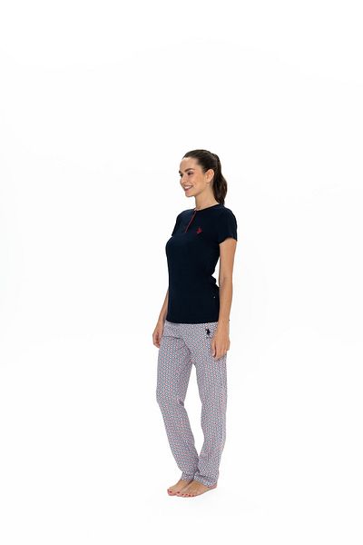 U.S. Polo Assn. SUA Polo Assn. Set pijamale pentru femei, albastru bleumarin, 100% bumbac, cu jumătate de șold - ILC2.20W05P7I
