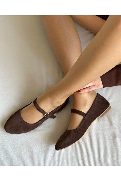 Zuum Γυναικείες μπαλαρίνες μπαλαρίνες Teo 100% γνήσιο δέρμα και σουέτ Mary Jane - καφέ σουέτ