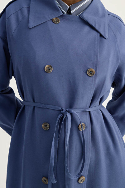 ZÜLAYS Apoletli Kruvaze Trençkot İndigo