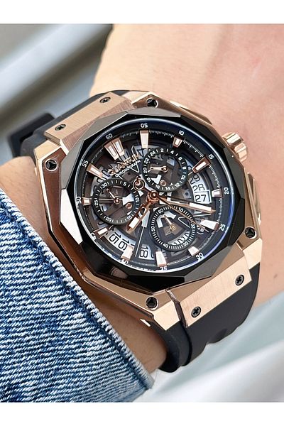 Quantum Black-Copper Color Men's Wristwatch - 10 Atm Water Resistance Functions - Steel Case