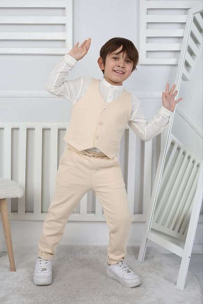 Hzmis Men's Beige Color Trousers Vest Suit