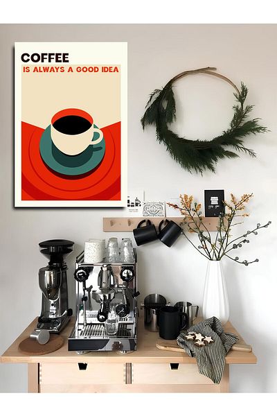 icase Kitchen Coffee Corner Coffee Menu Written Cup Mug Decor Concept Painting Mdf Printing