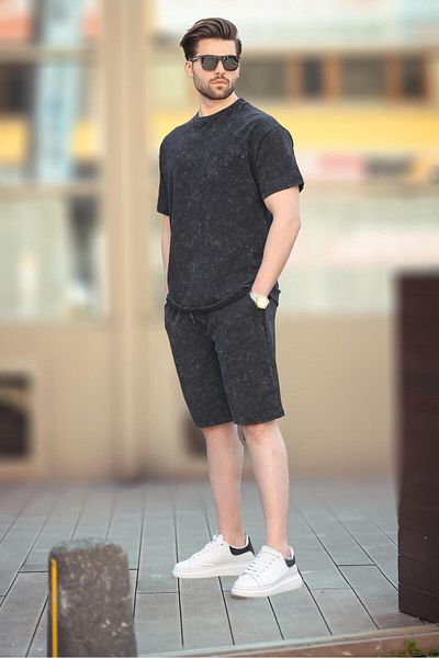 Madmext Μαύρο Basic Ανδρικό Σορτς T-shirt Σετ E7309