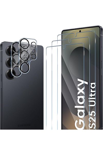 AWH واقي شاشة لهاتف Samsung S25 Ultra، زجاج مقوى 9H [عبوة من 3 قطع] + واقيات للكاميرا