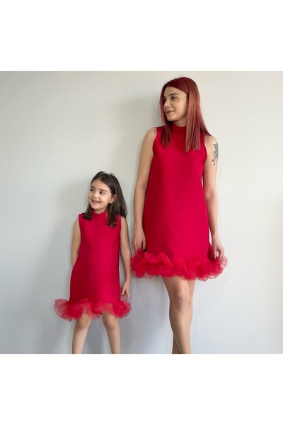 Dimmel Costume Kırmızı Anne Kız Elbise