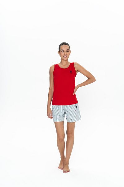 U.S. Polo Assn. U.S. Polo Assn. Women Red Strap Heart Shorts Summer Pajamas Set - Ilc2.20G06J1M