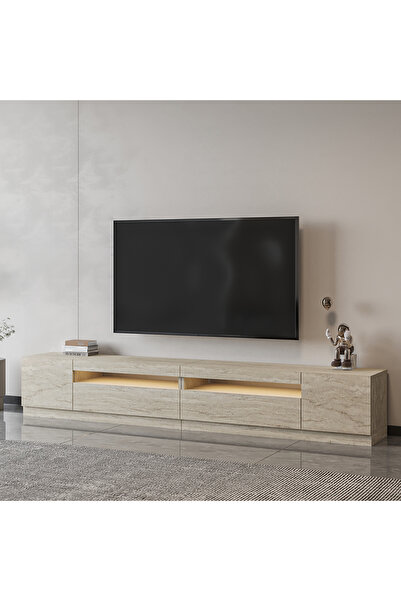 İNARCH DİZAYN Arya Işıklı Tv Sehpası SET, Ev- Ofis Traverten