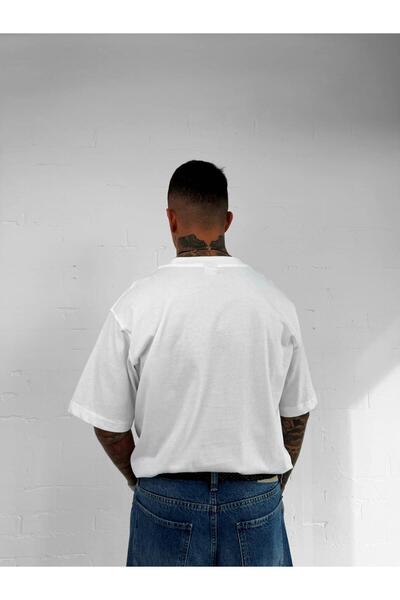 ablukaonline Ανδρικό μπλουζάκι με κέντημα Oversize Λευκό