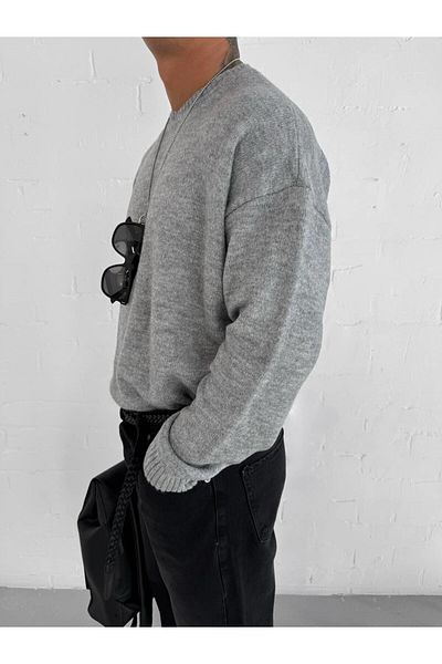 ablukaonline Men's Oversize Soft Textured Sweater - Gray