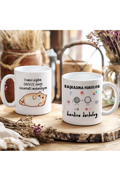 qoeuyl boutique Tembel Değilim & Başkasına Psikolog İkili Komik Eğlenceli 2'l...