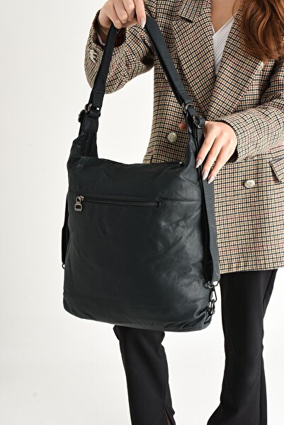 571 Collections Çanta Blue Washed Leather Shoulder Bag - Both Back and (Model: 571-9-10A)