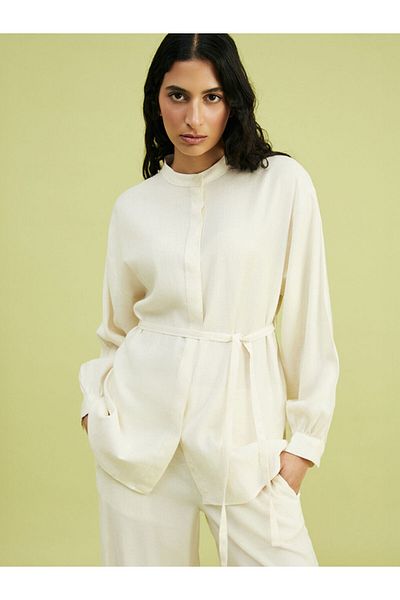 DeFacto Lc Waikiki New Season Judge Collar Linen Blend Women's Shirt Tunic - S5Fg79Z8