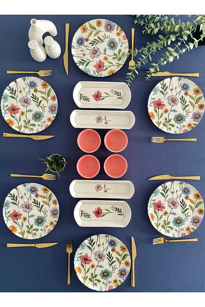 VENÜS HOME DECORATION Flora Model 6-Person 14-Piece Breakfast Set (Pink)