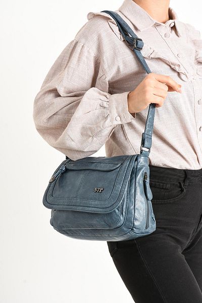 571 Collections Çanta Geantă de umăr din piele artificială albastră - Model 571-11-13E