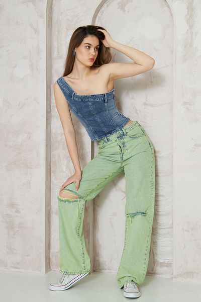 Kutaf Palazzo Damen Jeanshose mit Kniestretch Laser